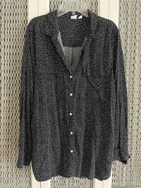 GAP Black Button-Down Blouse with White Polka Dots